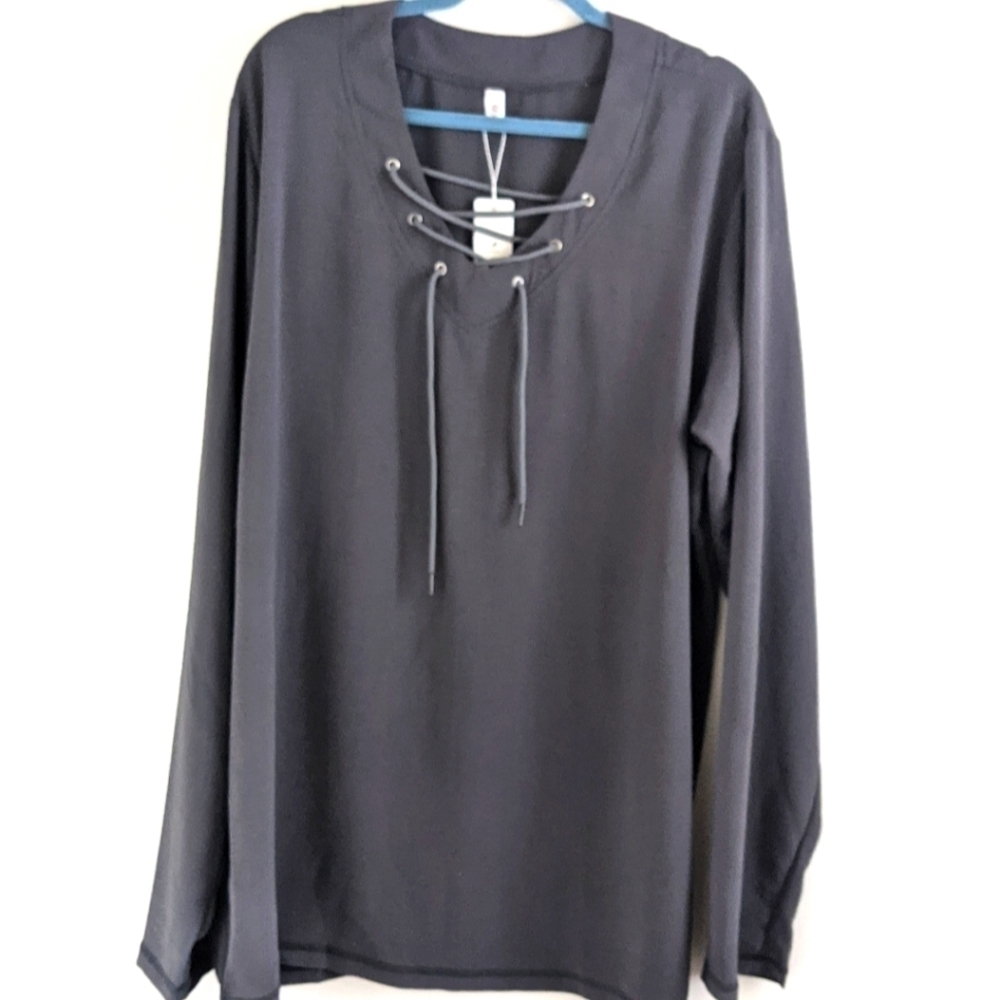 ORDER Plus Grey Lace Up Tunic Top V Neck 3X